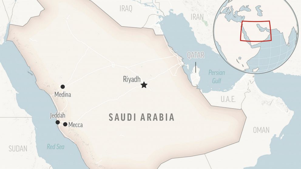 This is a locator map for Saudi Arabia with its capital, Riyadh. (AP Photo)