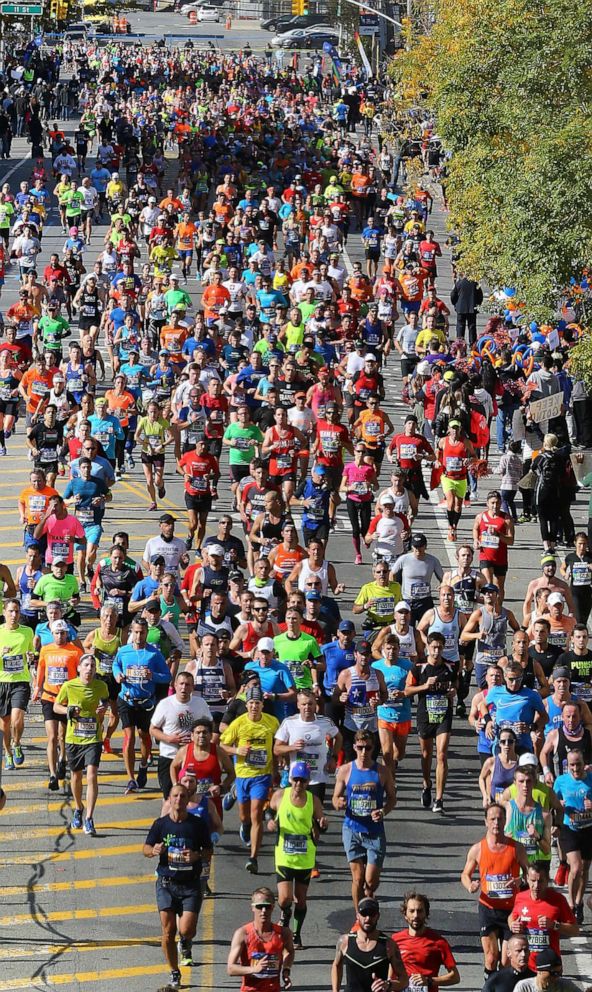 PHOTO: In this Nov. 6, 2016, file photo, participants run during the 2016 New York City Marathon, which starts from Staten Island, continues through Brooklyn, Queens, Bronx regions and finishes at Central Park in Manhattan, in New York.