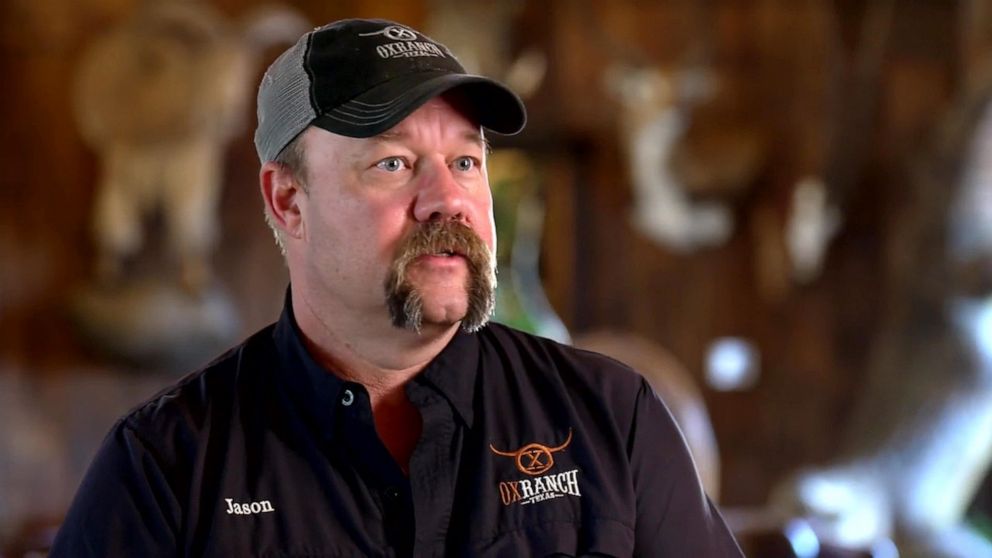 PHOTO: Jason Molitor, who owns an ox farm for hunting outside of Uvalde, talks ABC News about his opposition to proposals to ban assault rifles.
