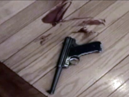 VIDEO: Police footage shows gun atop stairs, aftermath of husbands bloody beating.