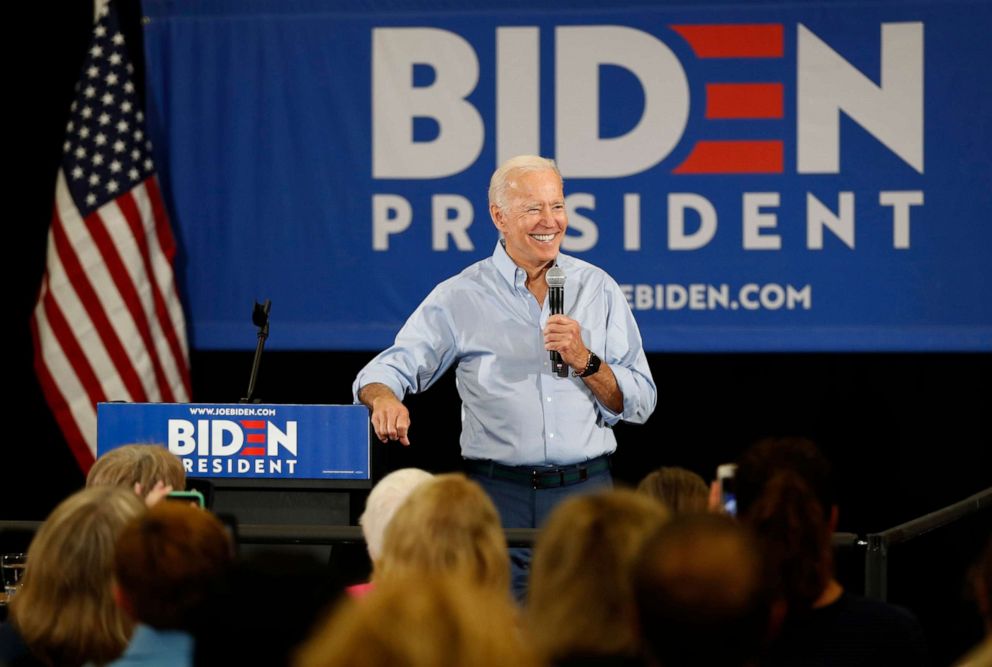 PHOTO: Democratic presidential candidate former Vice President Joe Biden speaks to local residents at Clinton Community College, June 12, 2019, in Clinton, Iowa.