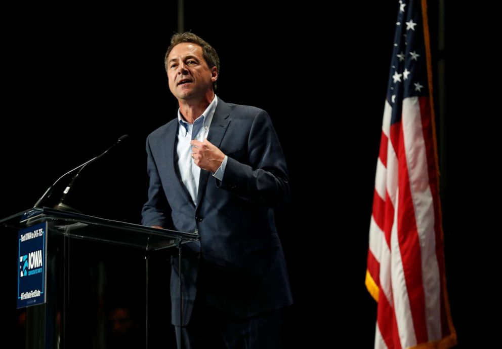 PHOTO: Democratic presidential candidate Steve Bullock speaks during the Iowa Democratic Party's Hall of Fame Celebration on June 9, 2019, in Cedar Rapids, Iowa. 