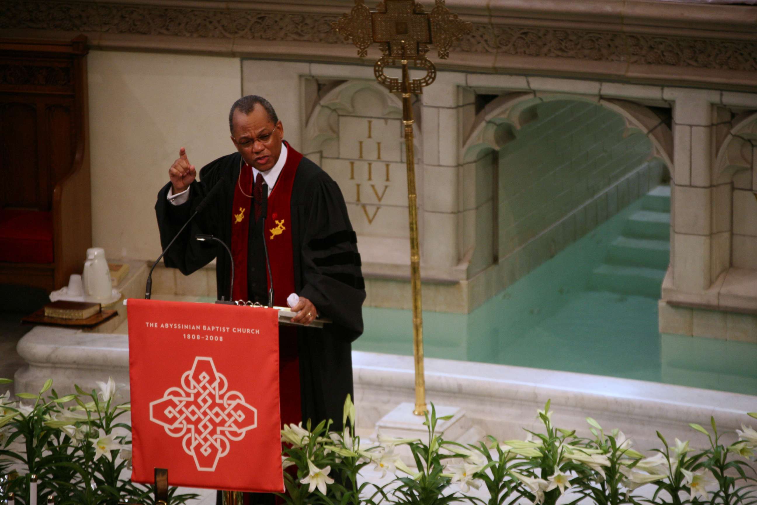 PHOTO: In this March 23, 2008, file photo, Reverend Dr. Calvin O. Butts III is shown at the Abyssinian Baptist Church in Harlem, New York.