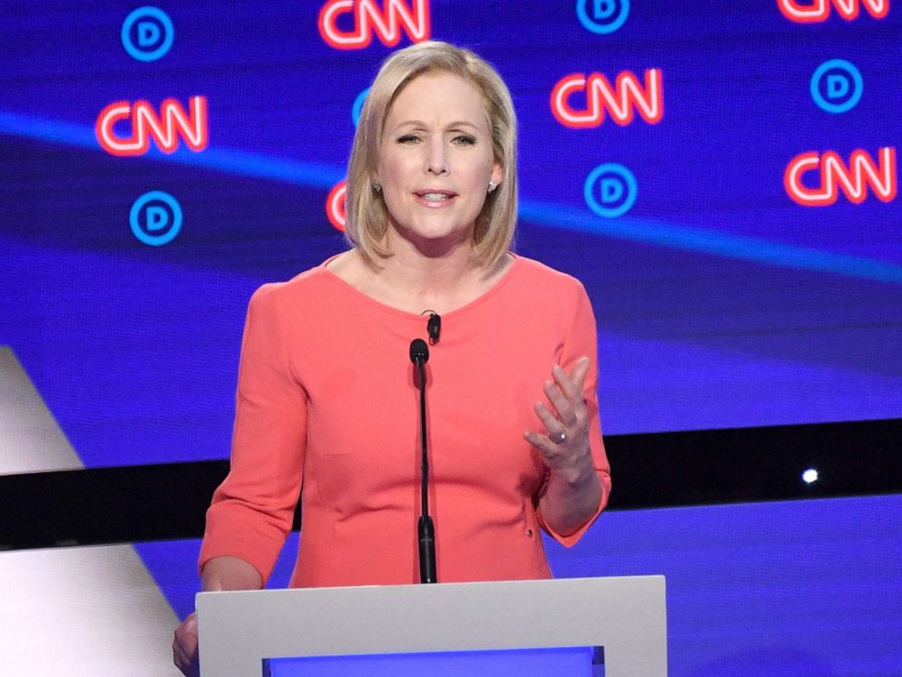 PHOTO: Democratic presidential hopeful Sen. Kirsten Gillibrand delivers her opening statement during the second round of the second Democratic primary debate in Detroit, July 31, 2019.