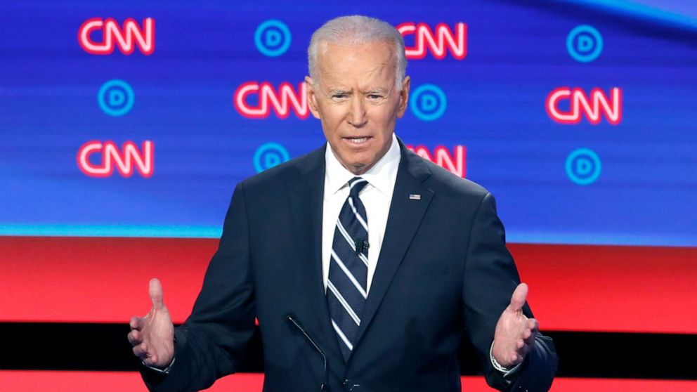 PHOTO: Former Vice President Joe Biden speaks during the second of two Democratic presidential primary debates, July 31, 2019, in Detroit. 