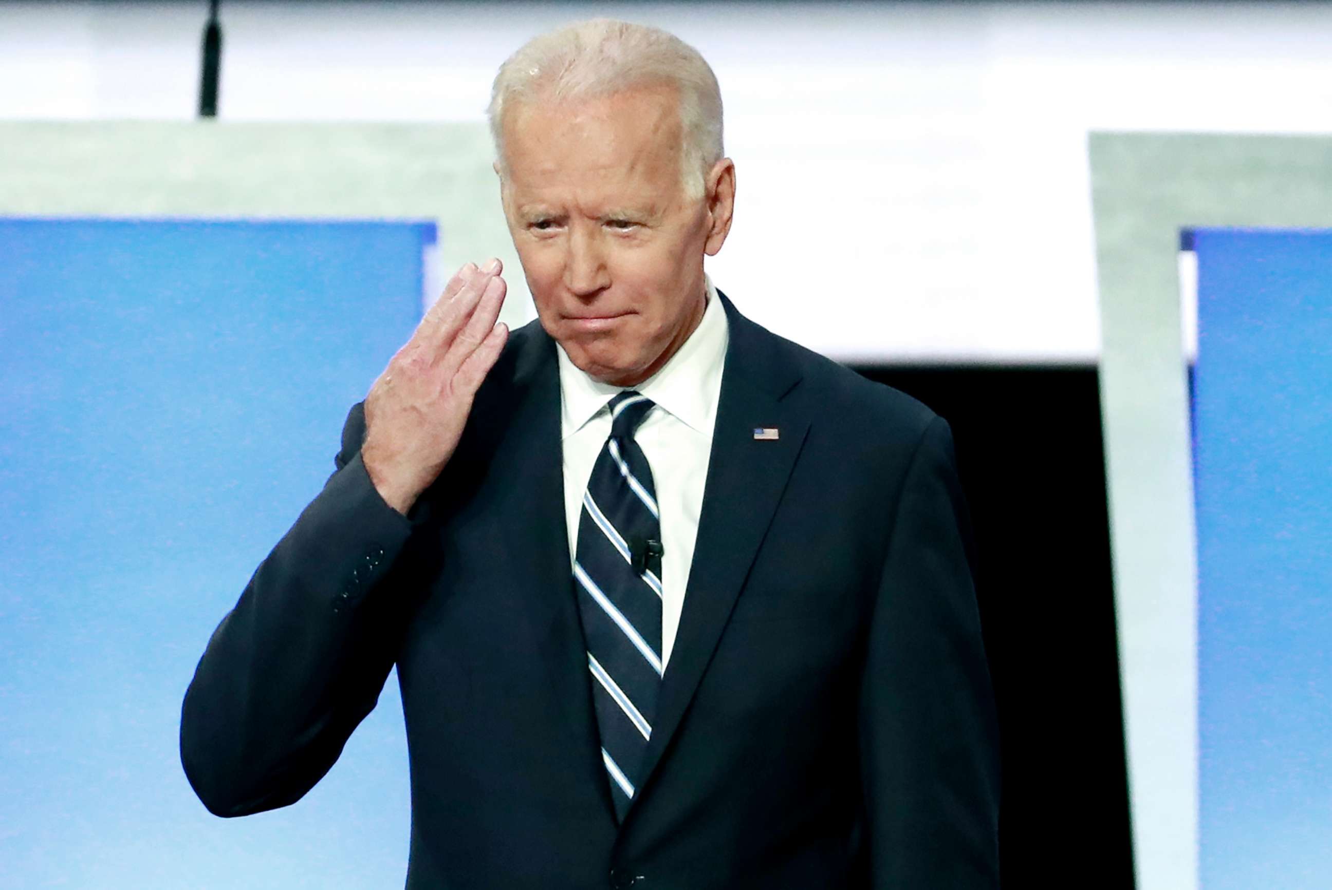 PHOTO: Candidate former Vice President Joe Biden before the start of the second night of the second 2020 Democratic presidential debate in Detroit, July 31, 2019. 