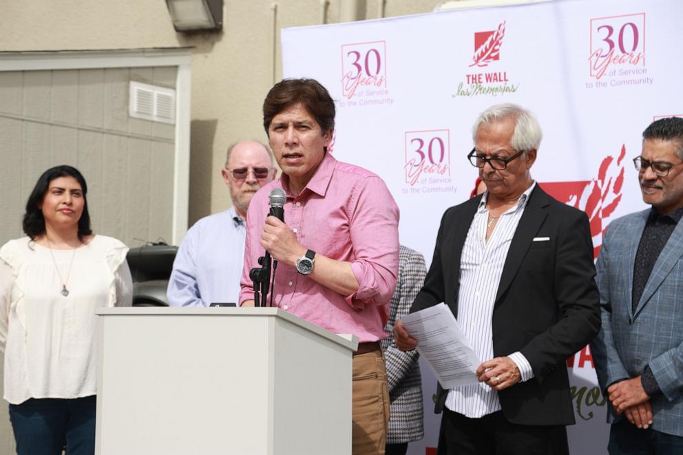 PHOTO: Kevin de Leon at a ribbon cutting and unveiling of "Our Boyle Heights" mural at The Wall Las Memorias (TWLM) in Los Angeles, Feb. 24, 2024.