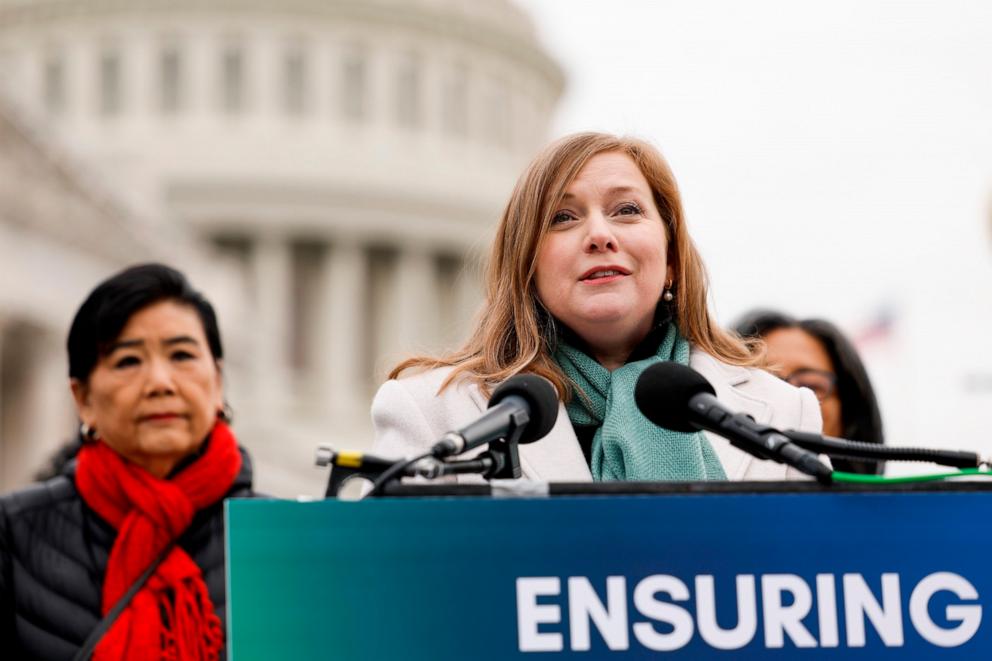 PHOTO: Rep. Lizzie Fletcher speaks at a press conference on the reintroduction of the bill "Ensuring Women's Right to Reproductive Freedom Act" outside the U.S. Capitol Building on Feb. 2, 2023, in Washington.
