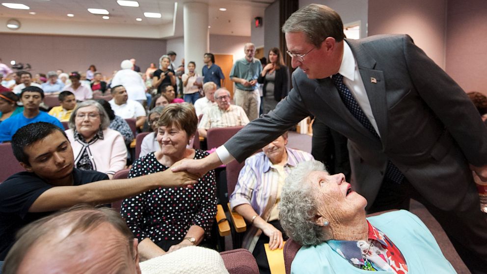 Rep. Bob Goodlatte (R-Va.) greets members of the DREAMers movement during a Town Hall Meeting for constituents of the Sixth Congressional District on Monday, August 19, 2013, at the Augusta County Government Center in Verona, Virginia. 