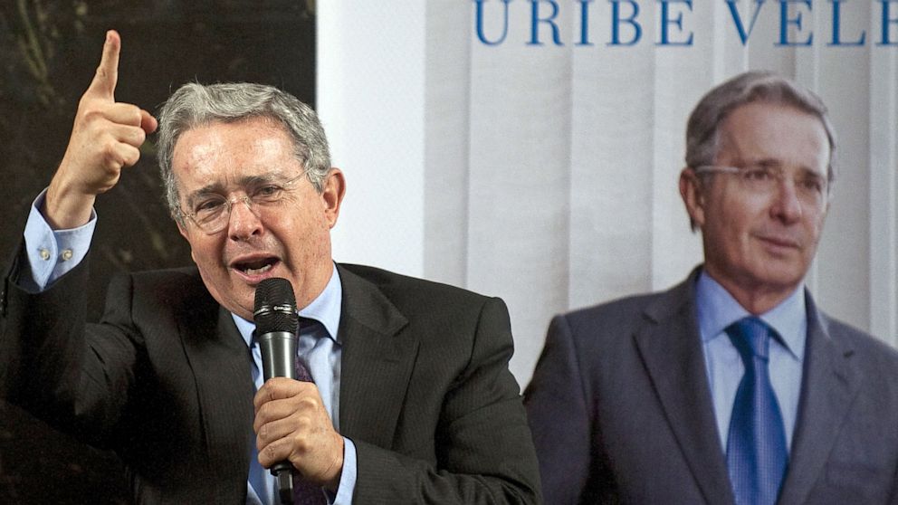 Colombian former President Alvaro Uribe speaks during the presentation of his book "There is not lost cause" in  Medellin, Colombia, on October 18, 2012. Uribe recently announced he would return to politics.