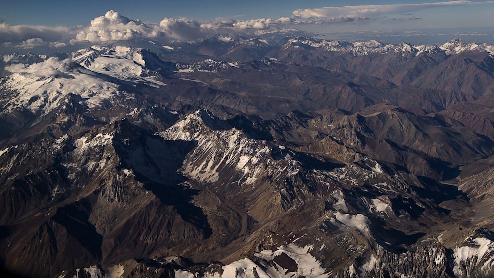 Aerial view of the Andes mountain range, near the border between Chile and Argentina, on January 29, 2013
