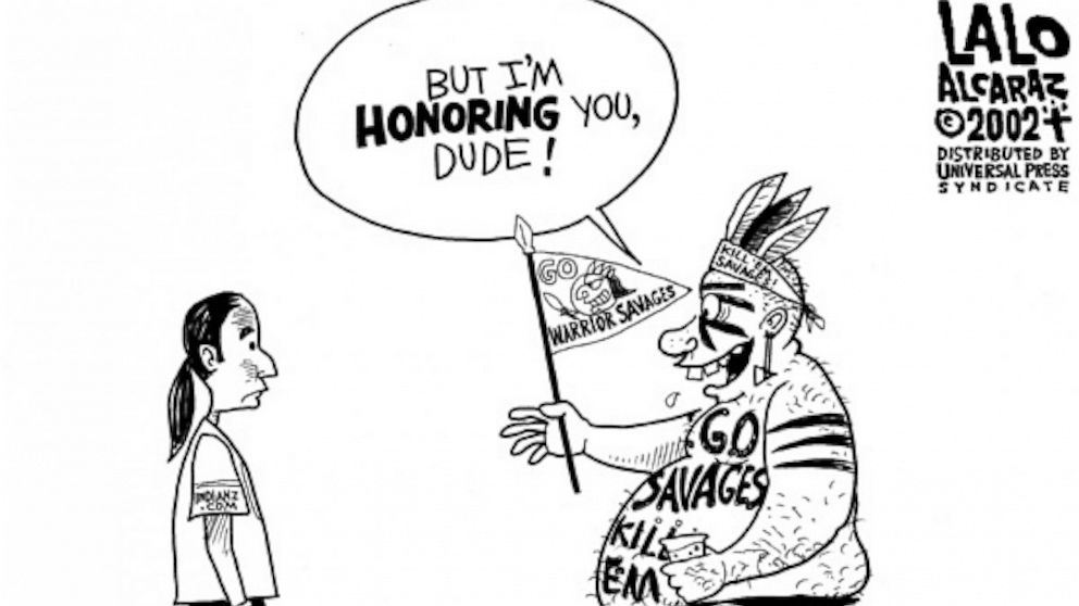 Lalo Alcaraz illustrates Native American misappropriation by Redskins fans. 