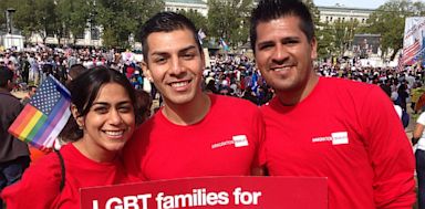 PHOTO: Ameesha Sampat, Marco Quiroga, and Jose Nevarez join activists on the National Mall to rally for immigration reform on Oct. 8, 2013. 