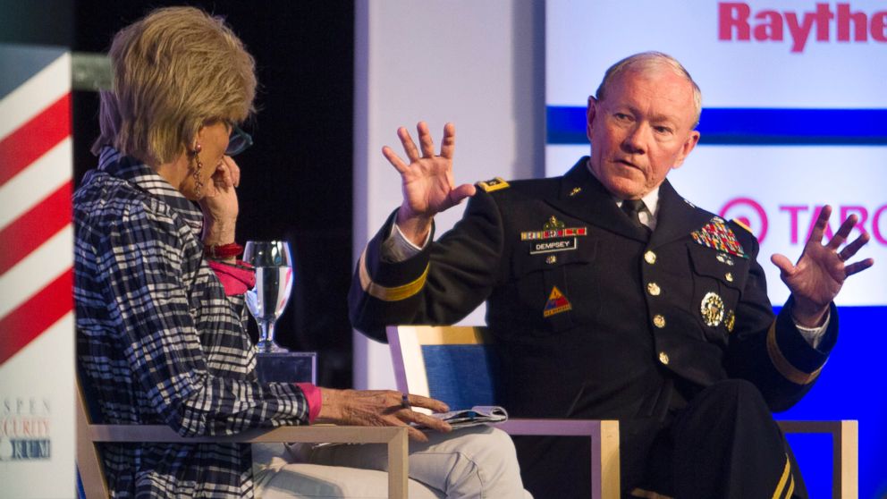 PHOTO: Gen. Martin Dempsey, right, Chairman of the Joint Chiefs of Staff, speaks with Lesley Stahl, Correspondent, "60 Minutes,"CBS News, during a session of the Aspen Security Forum, in Aspen, Colo., July 24, 2014.