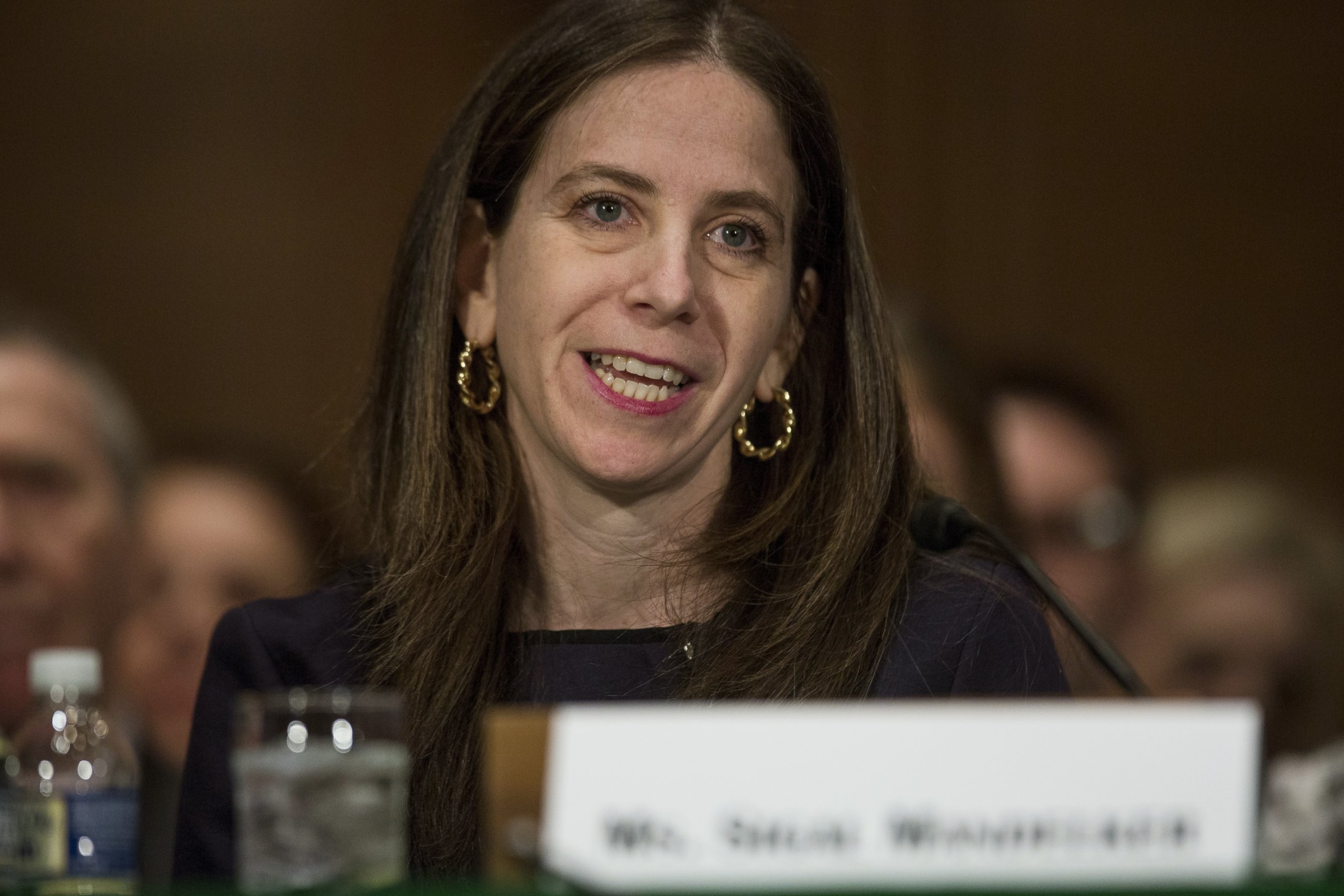 PHOTO: Sigal Mandelker, U.S. Treasury under secretary of terrorism and financial crimes nominee for U.S. President Donald Trump, speaks during a Senate Banking confirmation hearing in Washington, D.C., May 16, 2017.