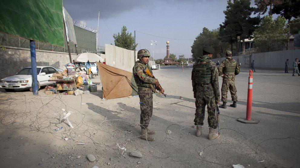 Afghan soldiers during an insurgent attack on the US Embassy near Massood Square, Sept. 13, 2011, in Kabul Afghanistan. 