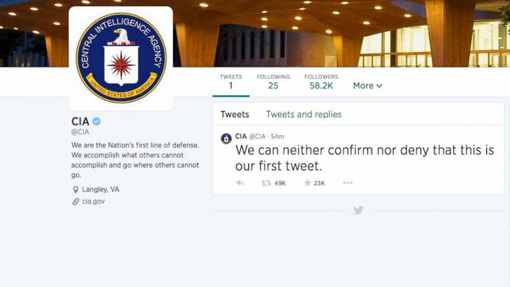PHOTO: The Central Intelligence Agency joined Twitter June 6, 2014.
