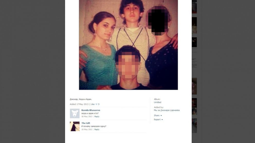 PHOTO: Investigators are searching for Heda Umarova, pictured here with Boston Marathon bombing suspect Dzhokhar Tsarnaev in an image on a Russian social networking site, after she failed to return from a family trip to Chechnya last year.