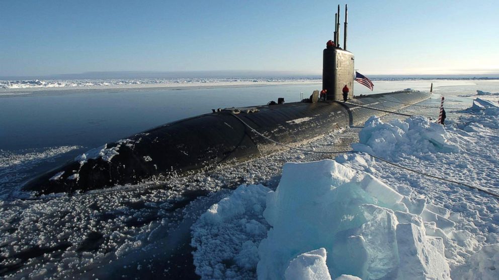 The Los Angeles-class attack submarine USS Hampton (SSN 767) surfaces at the North Pole.