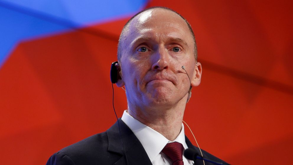 FILE PHOTO: One-time adviser of President Donald Trump, Carter Page addresses the audience during a presentation in Moscow, Dec. 12, 2016.