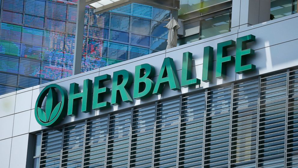 The Herbalife logo is seen on a building housing some of their offices in downtown Los Angeles, April 28, 2013. 