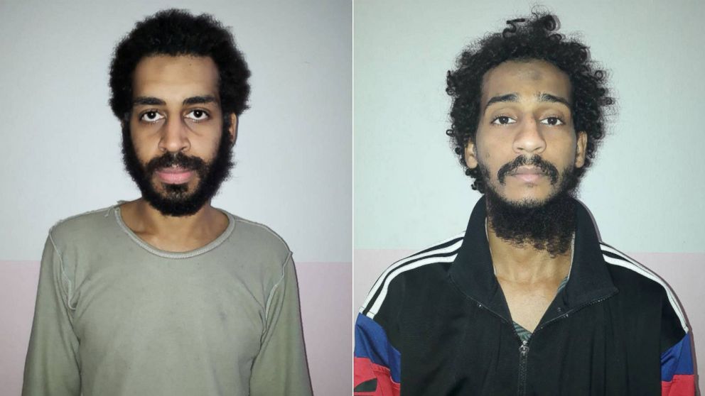 PHOTO: A combination picture shows (L-R) Alexanda Kotey and Shafee Elsheikh, who the Syrian Democratic Forces (SDF) claim are British nationals, in these undated handout pictures in Amouda, Syria released Feb. 9, 2018.