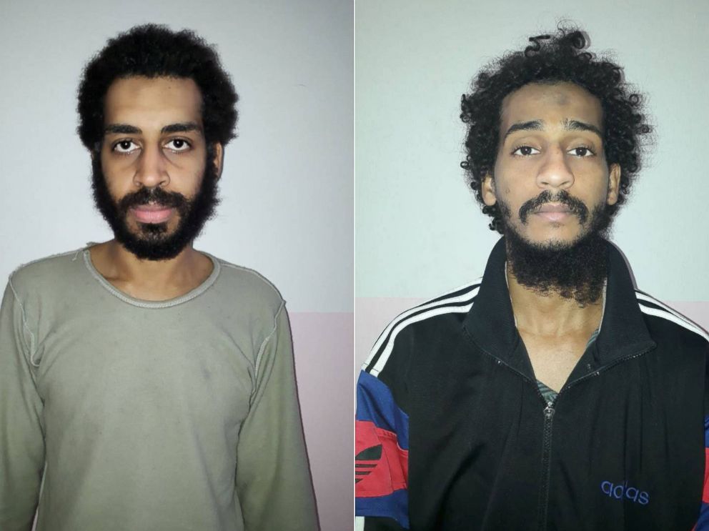 PHOTO: A combination picture shows (L-R) Alexanda Kotey and Shafee Elsheikh, who the Syrian Democratic Forces (SDF) claim are British nationals, in these undated handout pictures in Amouda, Syria released Feb. 9, 2018.