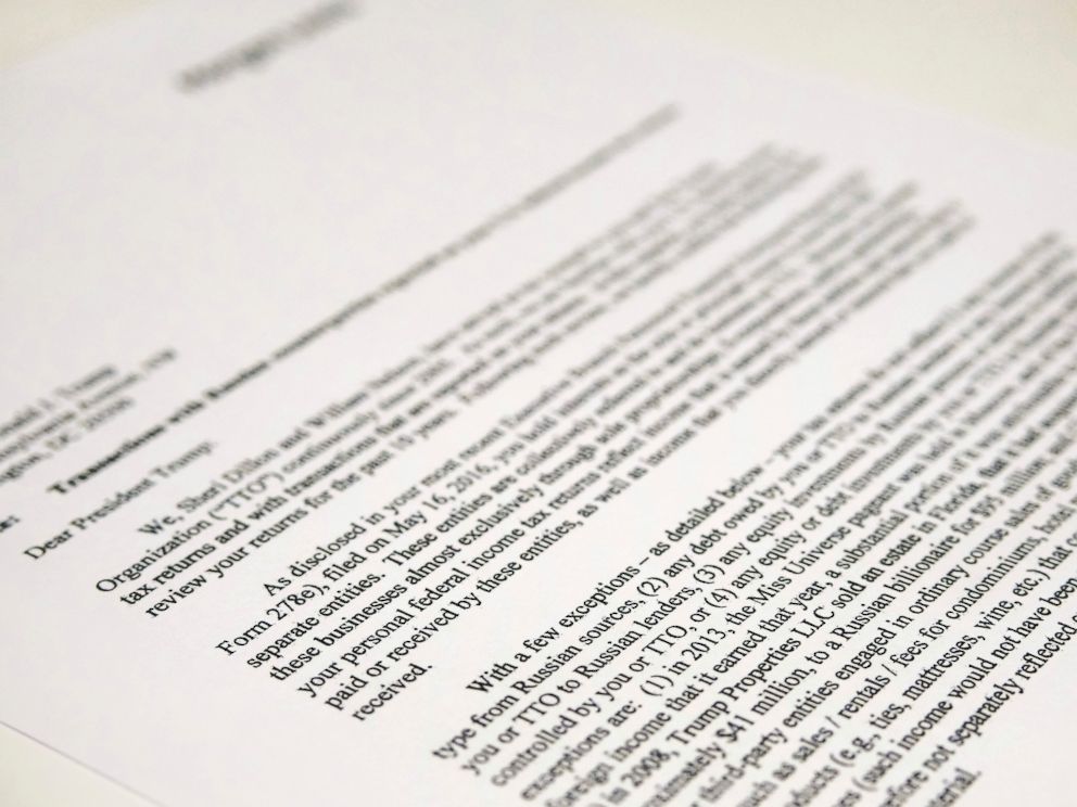 PHOTO: A copy of a letter to President Donald Trump from the law firm of Morgan, Lewis & Bockius LLP, May 12, 2017.