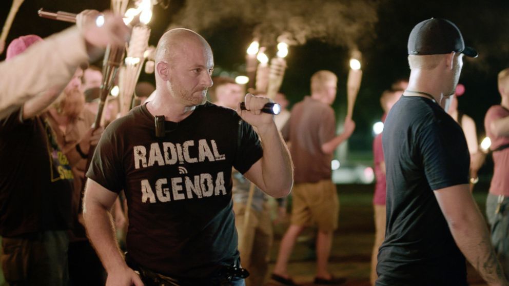 PHOTO: Christopher Cantwell attends a white nationalist rally in Charlottesville, Va., Aug. 11, 2017.  