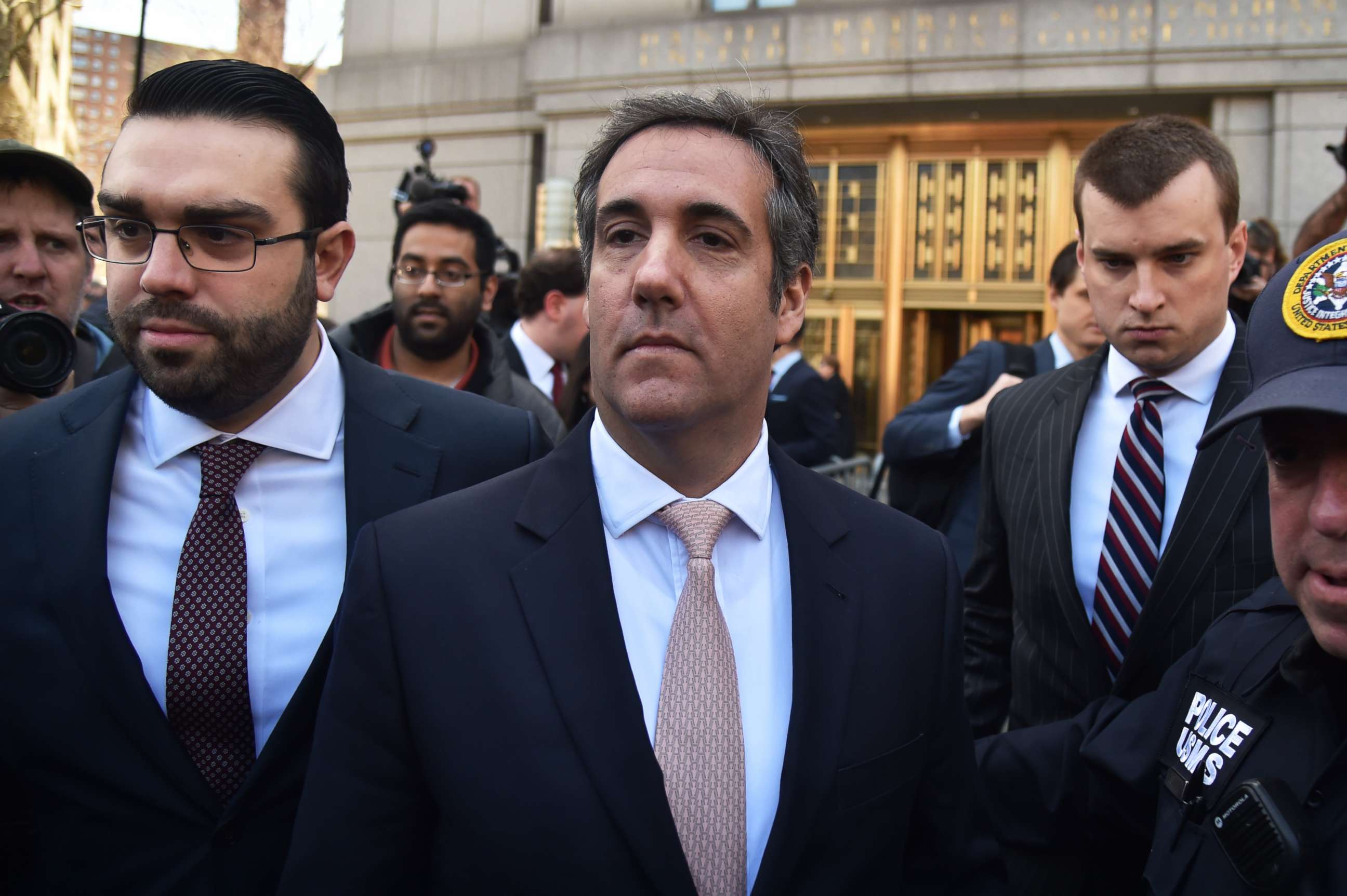 PHOTO: President Donald Trump's personal lawyer Michael Cohen leaves the US Courthouse in New York, April 26, 2018.
