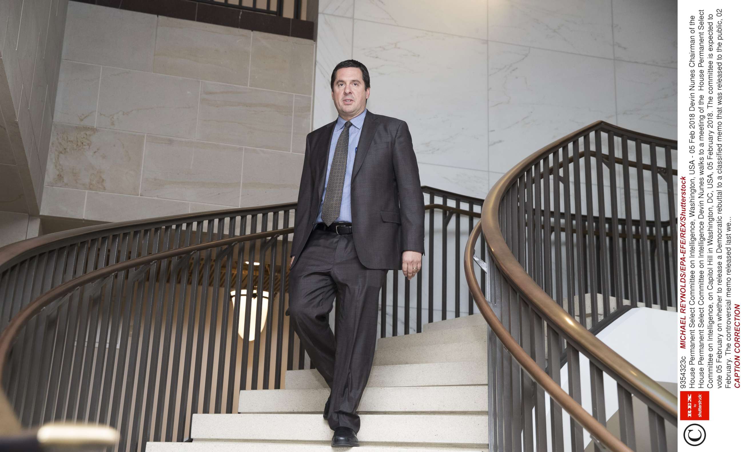PHOTO: Chairman of the House Permanent Select Committee on Intelligence, Devin Nunes, walks to a meeting of the  House Permanent Select Committee on Intelligence, on Capitol Hill, Feb. 5, 2018, in Washington. 
