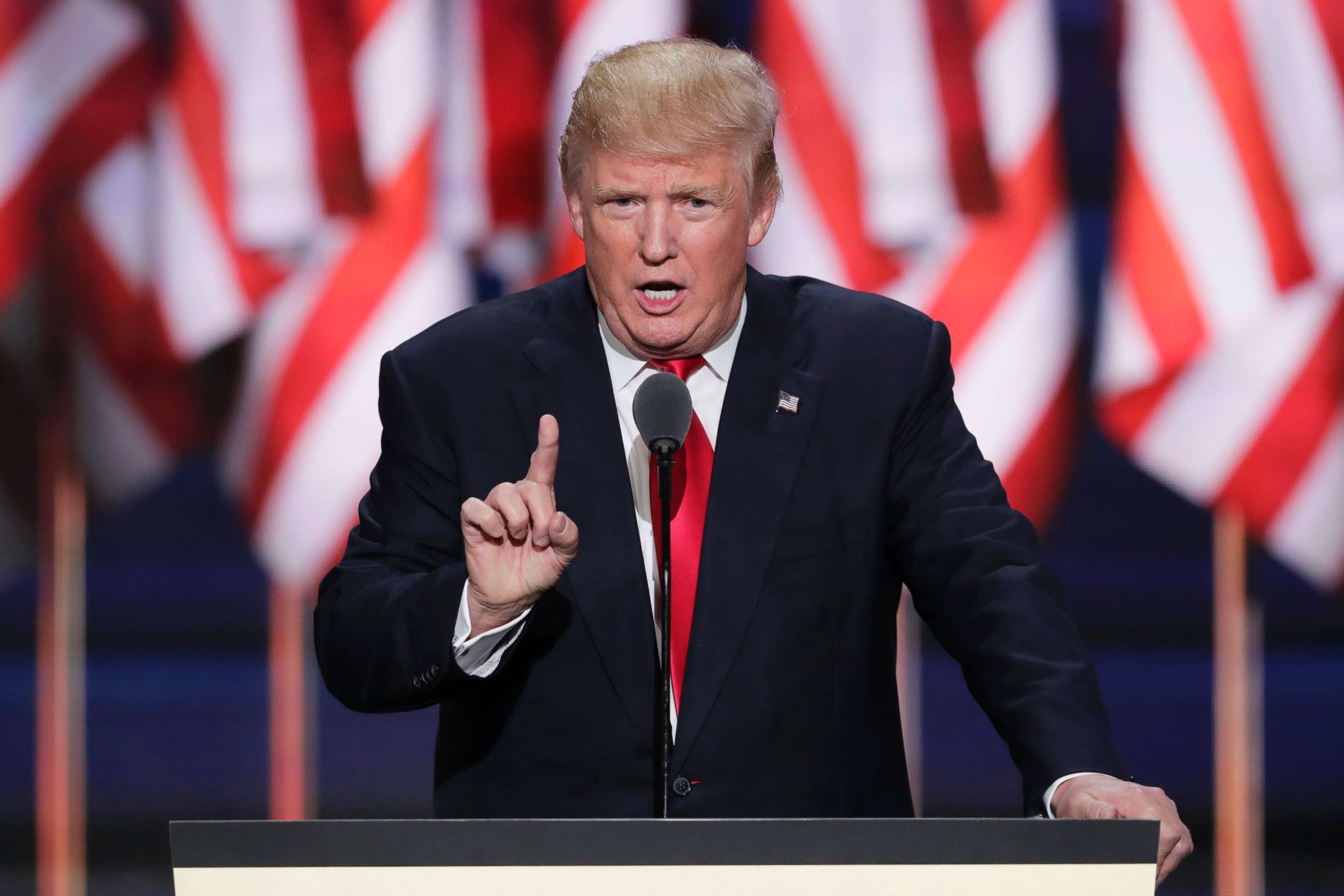 PHOTO: Republican Presidential candidate Donald Trump speaks during the final day of the Republican National Convention in Cleveland, in this July 21, 2016 file photo.