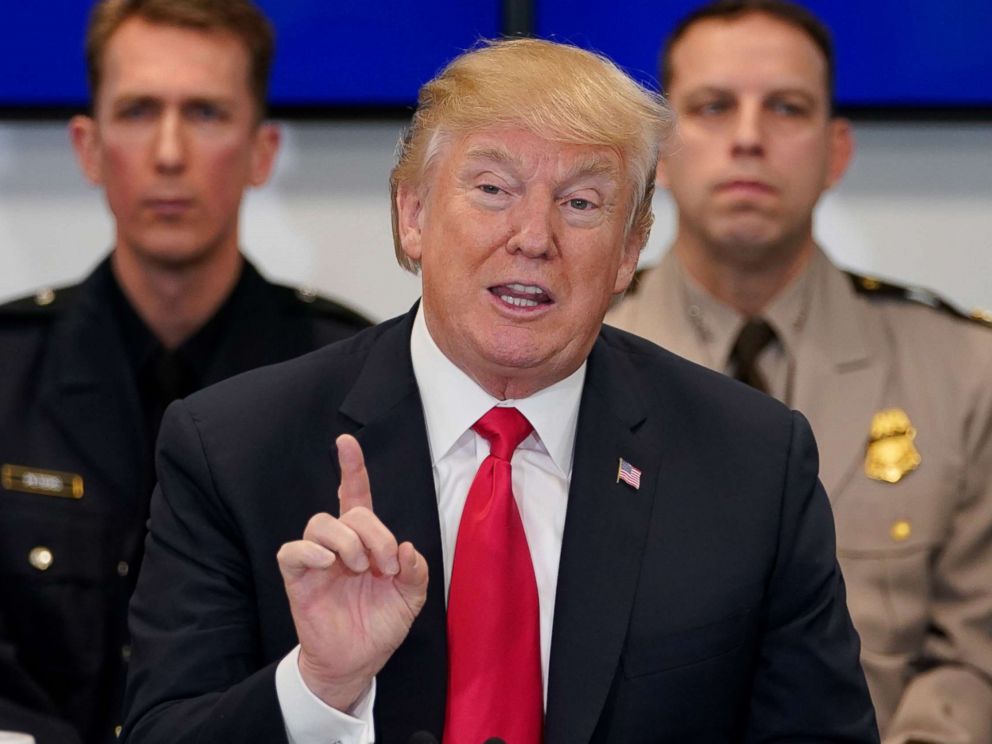 PHOTO: President Donald Trump speaks during a meeting at the Customs and Border Protection National Targeting Center in Sterling, Va., Feb. 2, 2018.