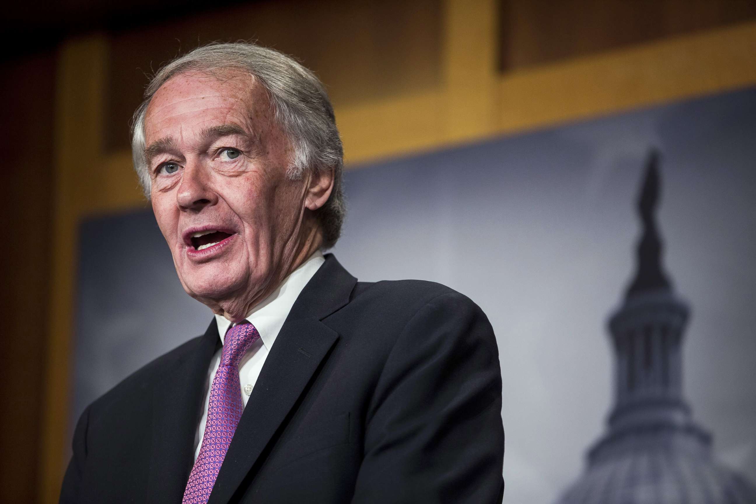PHOTO: Sen. Ed Markey speaks during a news conference on a petition to force a vote on net neutrality on Capitol Hill in Washington, D.C., May 9, 2018.