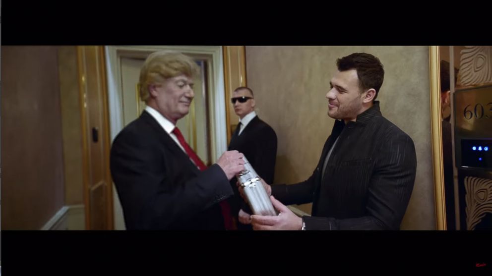 PHOTO: Russian pop singer Emin Agalarov and a Donald Trump impersonator appear in a satirical video for Agalarov's song, "Got Me Good," posted to YouTube on June 27, 2018.