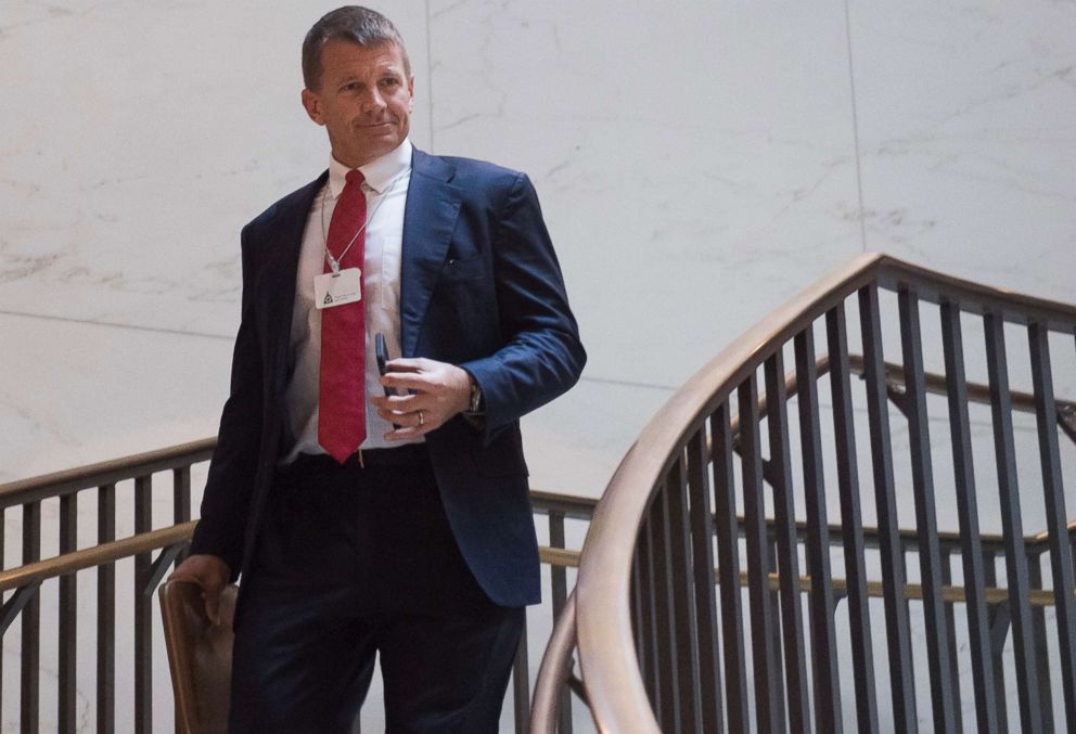 PHOTO: Erik Prince, former Navy Seal and founder of private military contractor Blackwater USA, arrives to testify during a closed-door House Select Intelligence Committee hearing on Capitol Hill in Washington, D.C., Nov. 30, 2017.