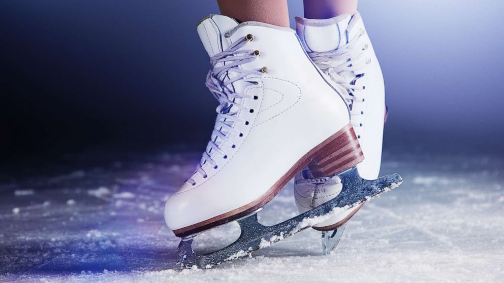 Figure skates on ice are pictured in an undated stock photo.