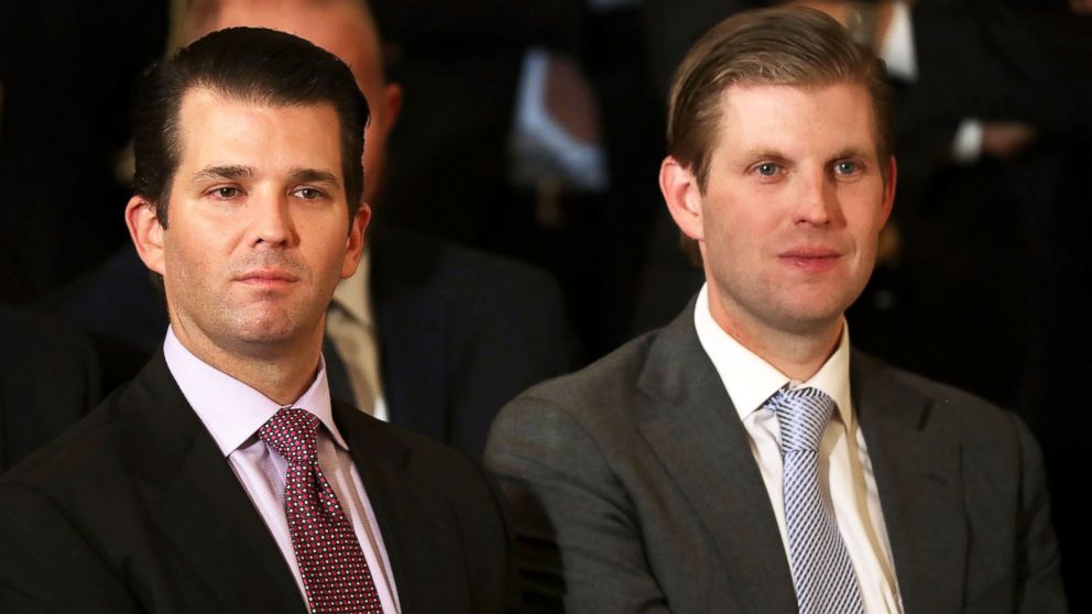 Donald Trump Jr. and Eric Trump, sons of President Donald Trump, attend the ceremony to nominate Judge Neil Gorsuch to the Supreme Court in the East Room of the White House, Jan. 31, 2017 in Washington, DC.