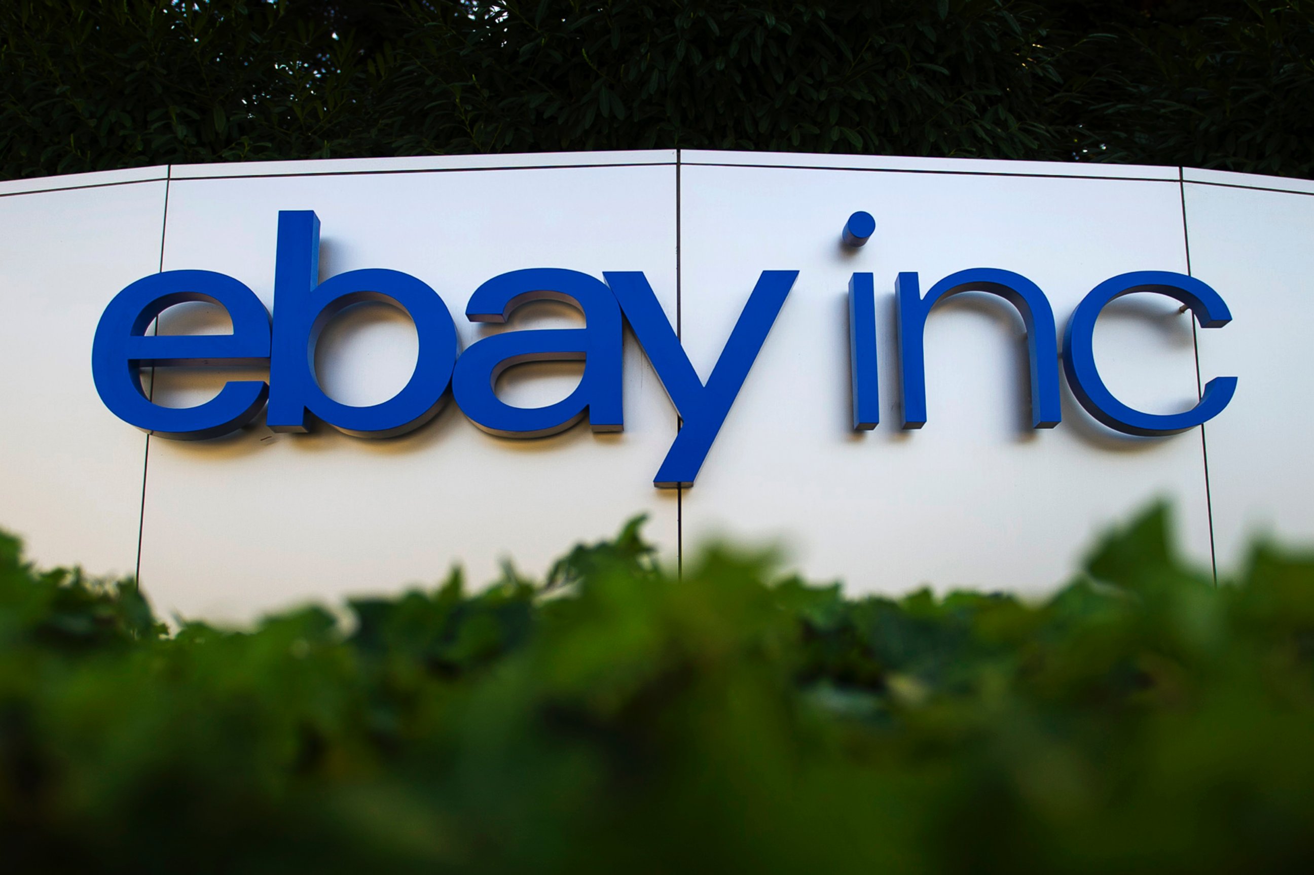 PHOTO: EBay Inc. signage is displayed outside the company's north campus in San Jose, California, U.S., Aug. 13, 2013. 