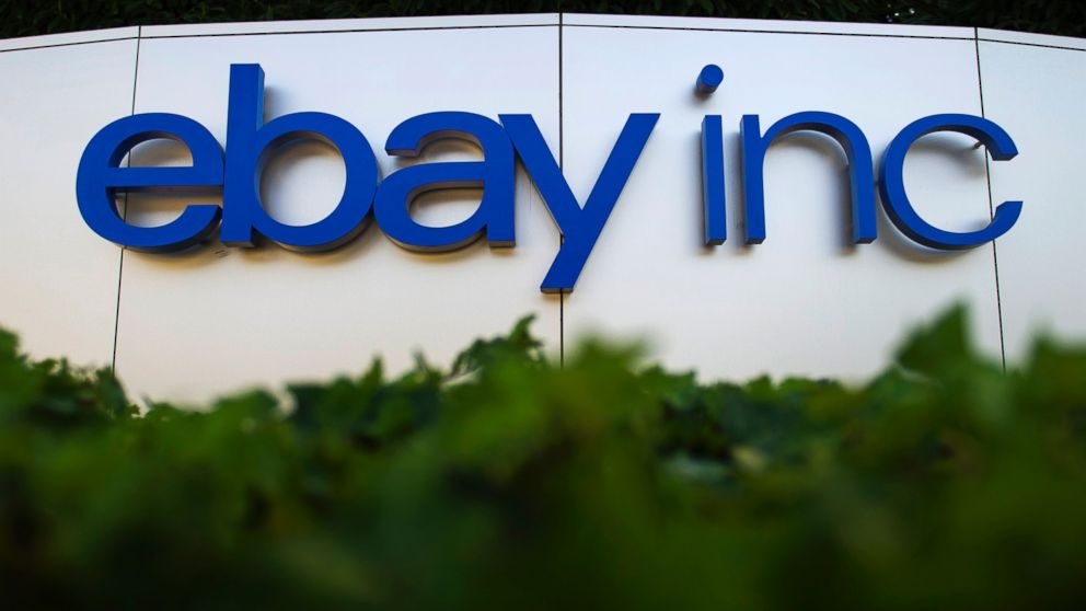 EBay Inc. signage is displayed outside the company's north campus in San Jose, California, U.S., Aug. 13, 2013. 