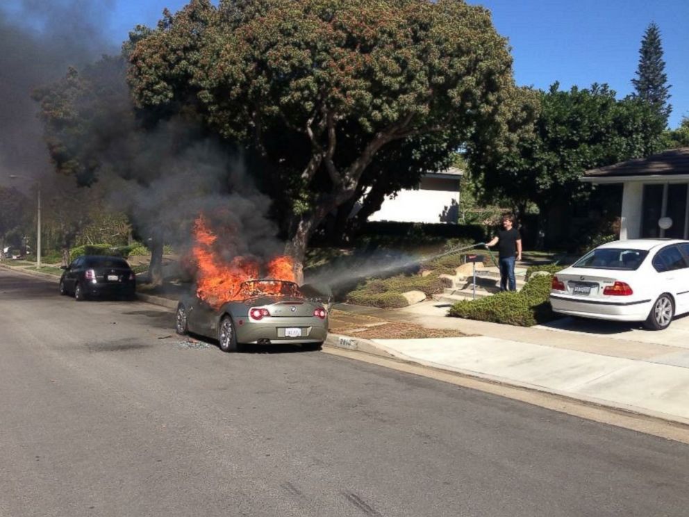 PHOTO: Brandie Macias told KABC-TV that her 2005 BMW Z4 spontaneously caught fire in the middle of the afternoon while it was parked on the side of the street.