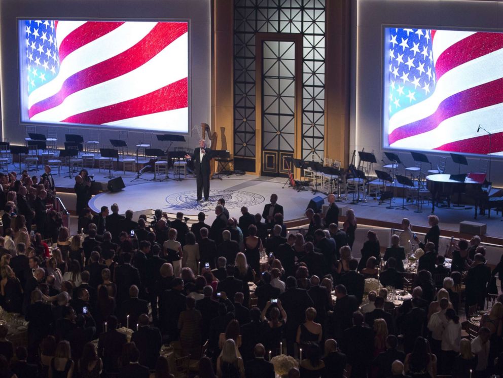 PHOTO: President-elect Donald Trump speaks on stage during the Candlelight Dinner event at Union Station in Washington, D.C., Thursday, Jan. 19, 2017.