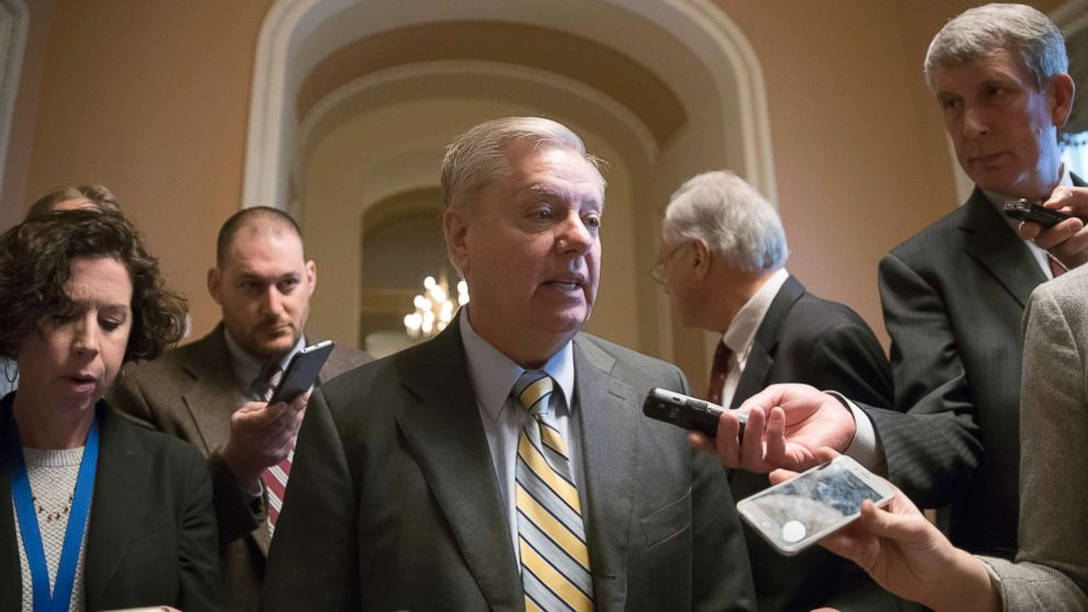 PHOTO: Sen. Lindsey Graham, R-S.C., talks to reporters at the Capitol in Washington, Feb. 7, 2018.