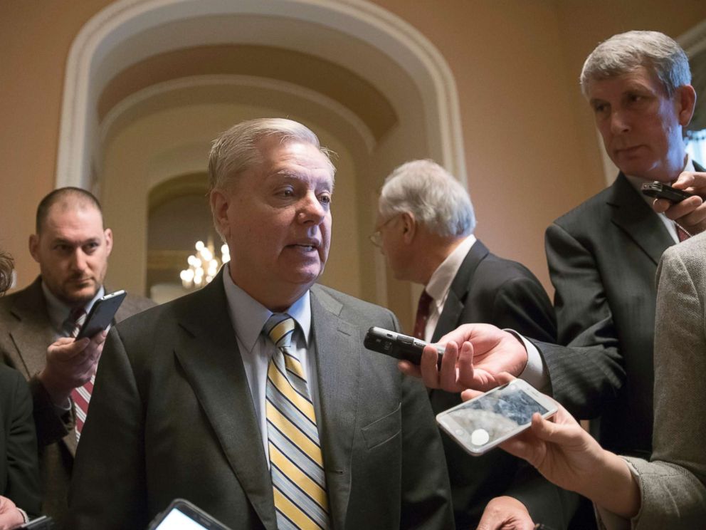 PHOTO: Sen. Lindsey Graham, R-S.C., talks to reporters at the Capitol in Washington, Feb. 7, 2018.