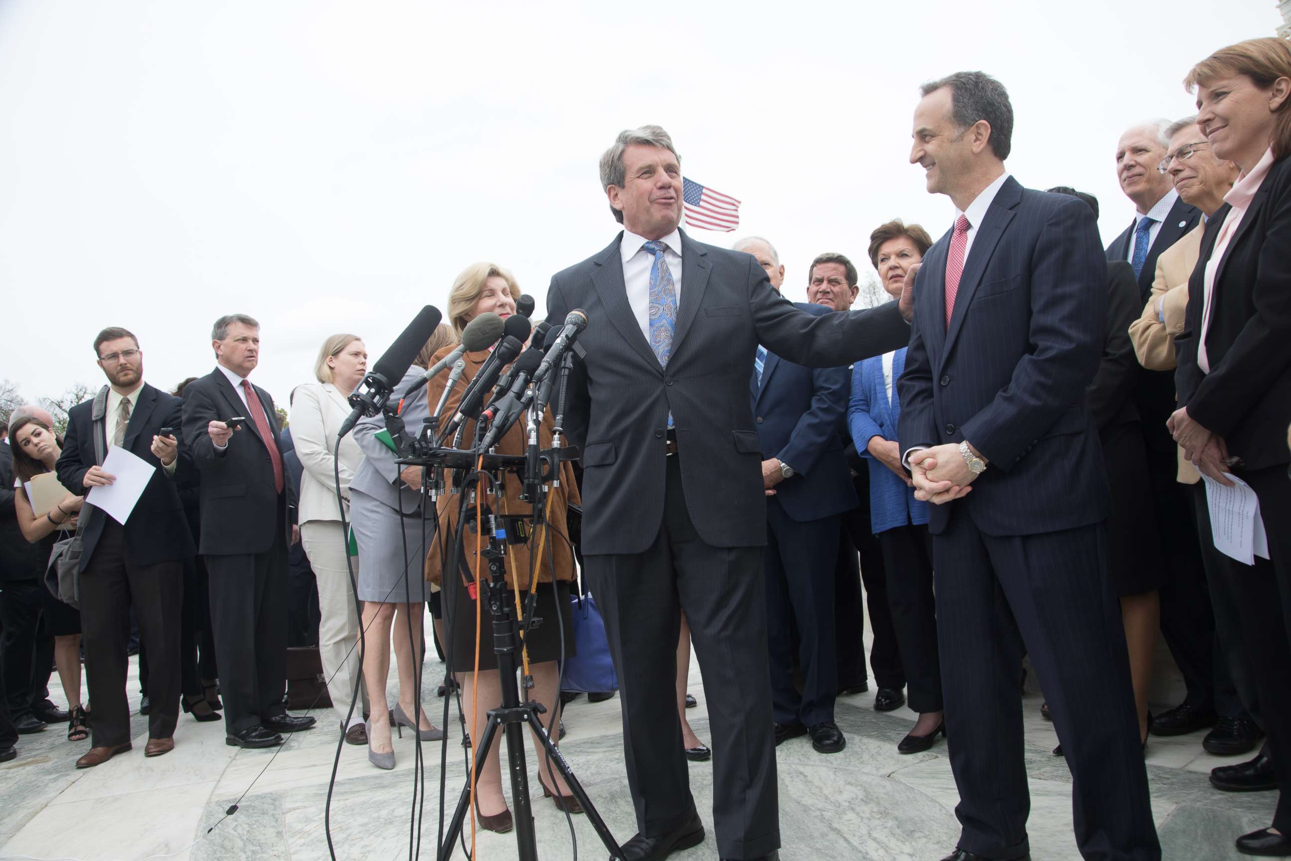 PHOTO: Mike Farris, President, CEO & General Counsel for Alliance Defending Freedom; and  David A. Cortman, senior counsel and vice president of U.S. litigation with Alliance Defending Freedom, speak to reporters in Washington on April 21, 2017.