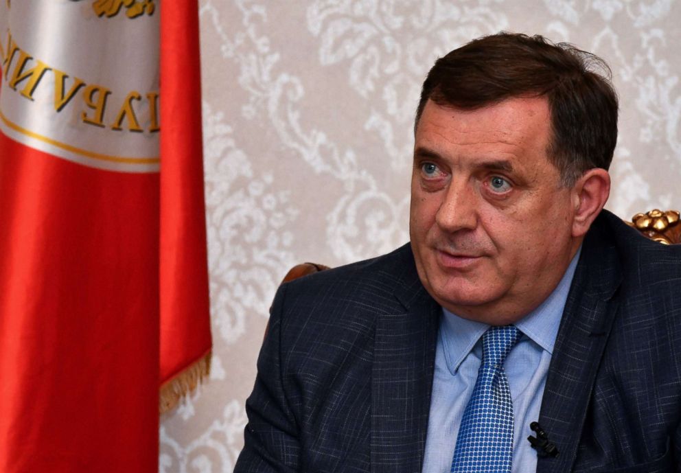 PHOTO: Bosnian Serb leader Milorad Dodik answers questions during an interview in Banja Luka, April 18, 2018.