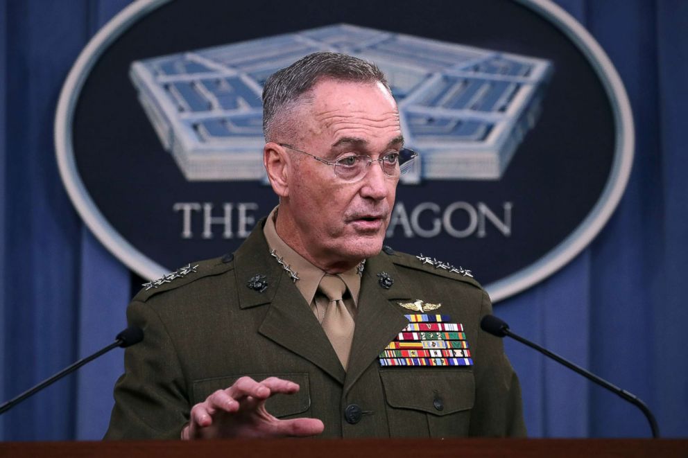 PHOTO: Gen. Joseph Dunford Jr. Chairman of the Joint Chiefs of Staff, briefs the media on the recent military operations in Niger, at the Pentagon on October 23, 2017. Four U.S. Army Special Forces members were killed on Oct. 4 in Niger by militants.