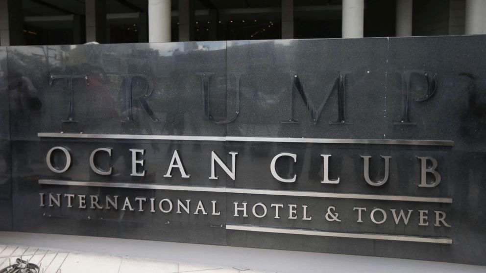 A marquee with the word Trump removed, is seen outside the Trump Ocean Club International Hotel and Tower in Panama City, March 5, 2018.