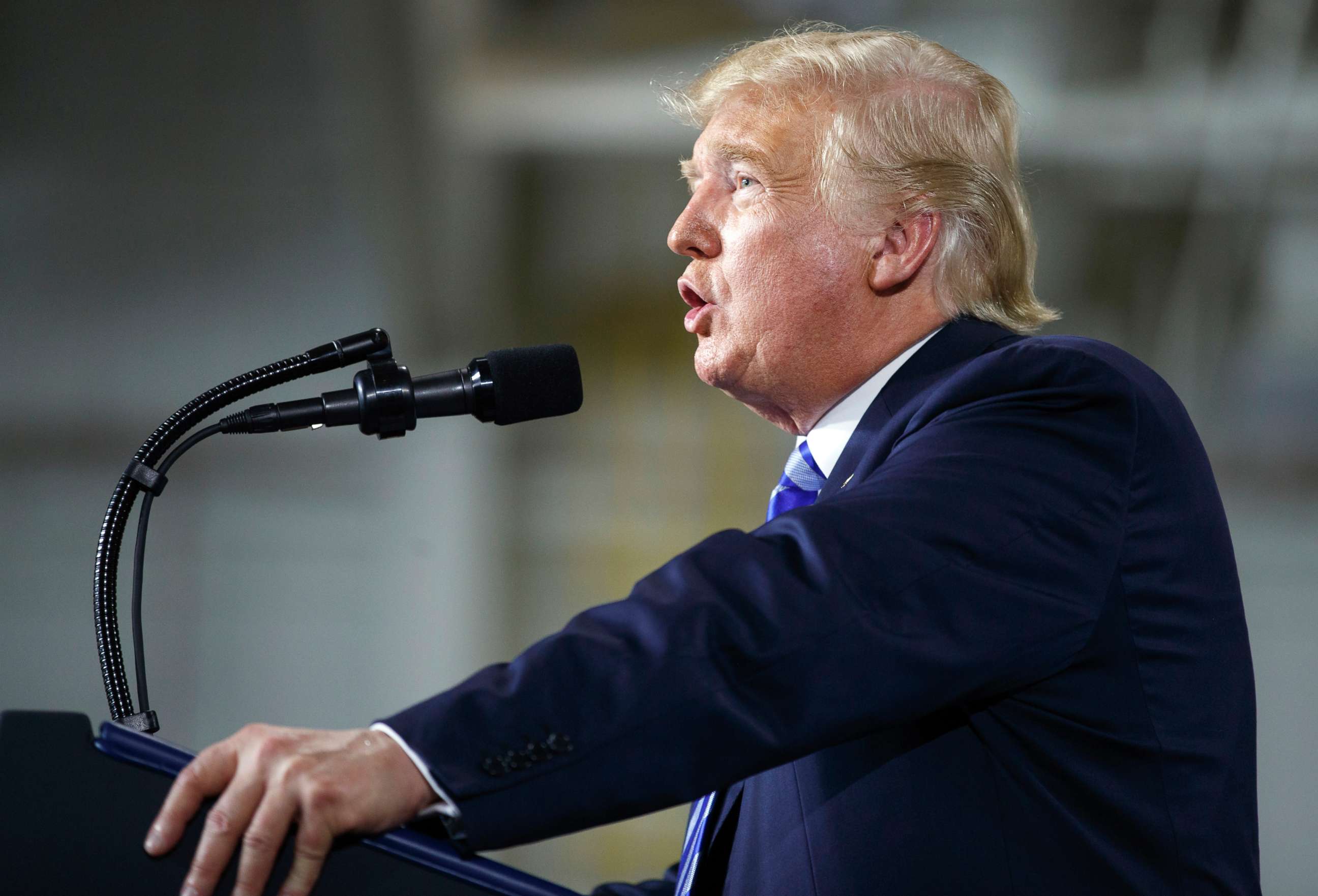 PHOTO: President Donald Trump speaks before signing a $716 billion defense policy bill named for Sen. John McCain, Aug. 13, 2018, in Fort Drum, N.Y.