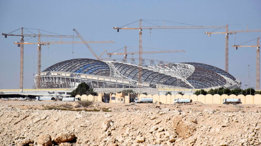 PHOTO: A stadium to be used in the 2022 football World Cup finals is under construction in Doha, Qatar on May 28, 2018.